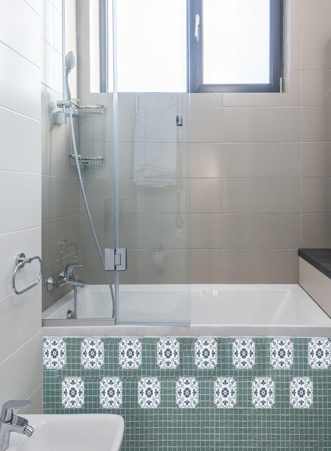 CHGCRAFT 36 Pcs Retro Mandala Peel and Stick Wallpaper Blue Self Adhesive Wallpaper Tile Stickers Used for Kitchen Bathroom Bedroom Wall Fireplace Floor Decoration 3.9x3.9 Inch - Image 5