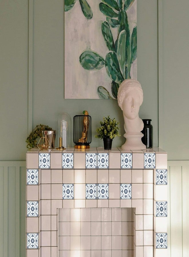 CHGCRAFT 36 Pcs Retro Mandala Peel and Stick Wallpaper Blue Self Adhesive Wallpaper Tile Stickers Used for Kitchen Bathroom Bedroom Wall Fireplace Floor Decoration 3.9x3.9 Inch - Image 3