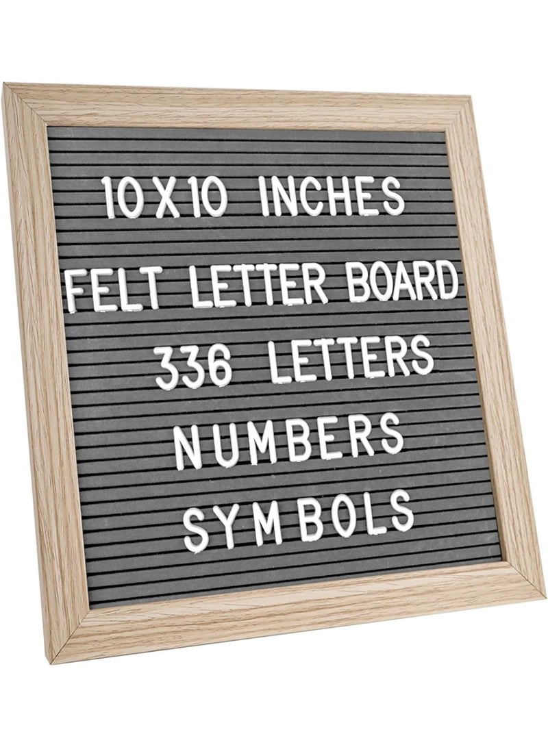 C CRYSTAL LEMON Felt Letter Board 10x10 Inch â€“ 336 Letters, Numbers & Symbols â€“ Gray Message Board with Wooden Frame, Wall Mount or Free Standing - Image 1