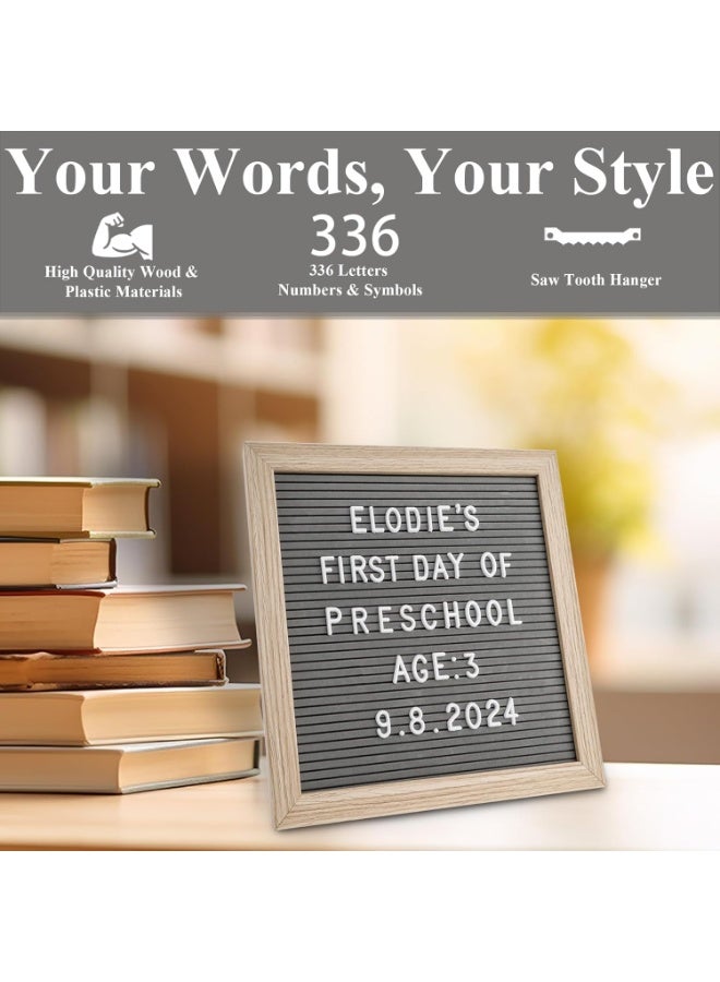 C CRYSTAL LEMON Felt Letter Board 10x10 Inch â€“ 336 Letters, Numbers & Symbols â€“ Gray Message Board with Wooden Frame, Wall Mount or Free Standing - Image 4