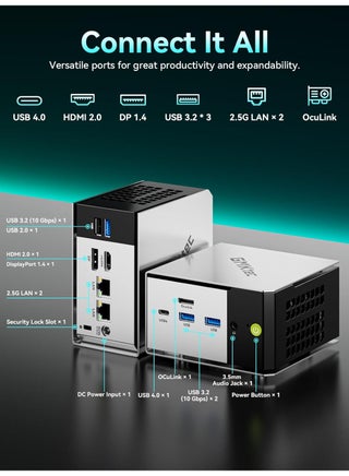 M8 Mini PC AMD Ryzen 5 PRO 6650H 16GB LPDDR5 RAM 512GB PCIe SSD, 6-Core 12-Thread 4.5GHz Desktop Computer for Gaming, Business, Office & Home, Dual 2.5GbE LAN, USB4, Oculink, HDMI, USB-C silver - view 5