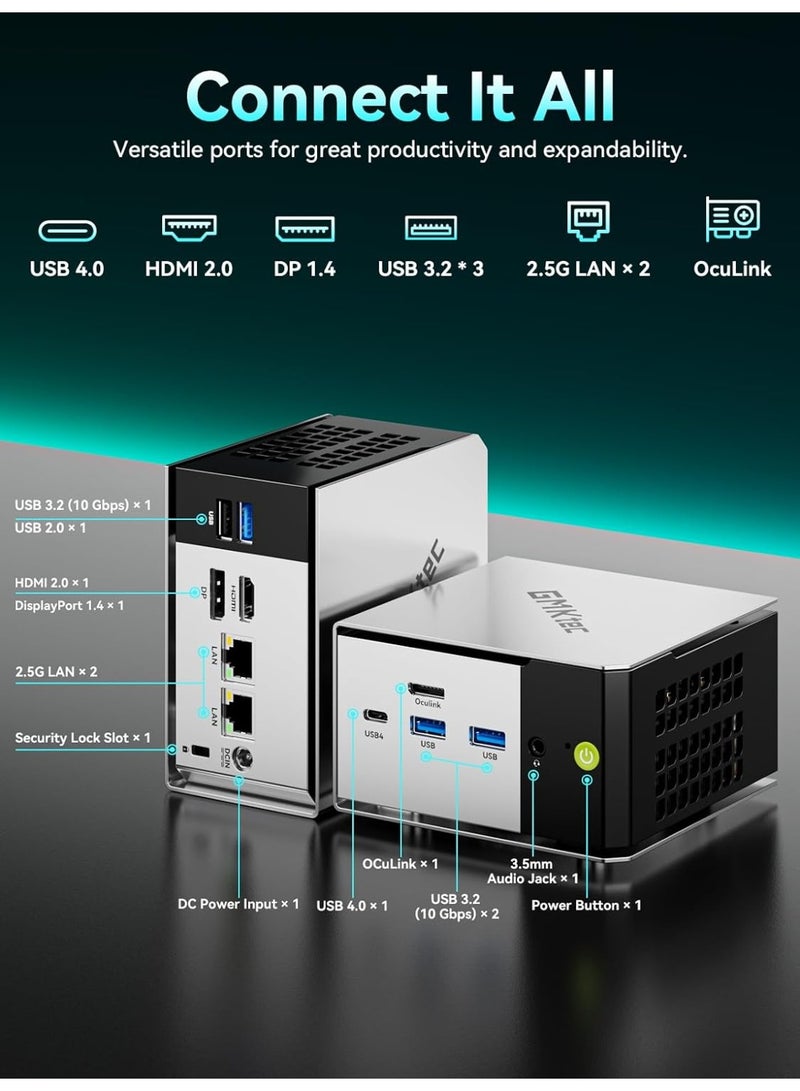 GMKtec M8 Mini PC AMD Ryzen 5 PRO 6650H 16GB LPDDR5 RAM 512GB PCIe SSD, 6-Core 12-Thread 4.5GHz Desktop Computer for Gaming, Business, Office & Home, Dual 2.5GbE LAN, USB4, Oculink, HDMI, USB-C silver - Image 5