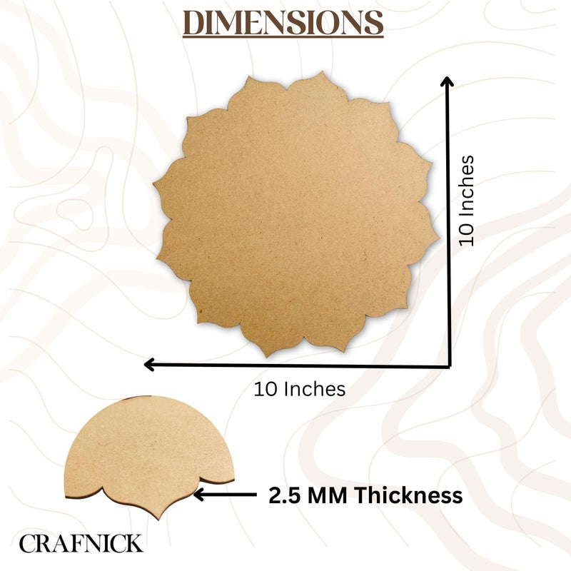 CRAFNICK ® MDF Cutouts Flower Design | Pine Wood 10 Inch 2.5mm Thick | MDF Cutouts for Resin Art, Lippan Art, Mandala, Painting | DIY MDF Boards for Art and Craft | Card Boards for Craft (Set of 5) - Image 2