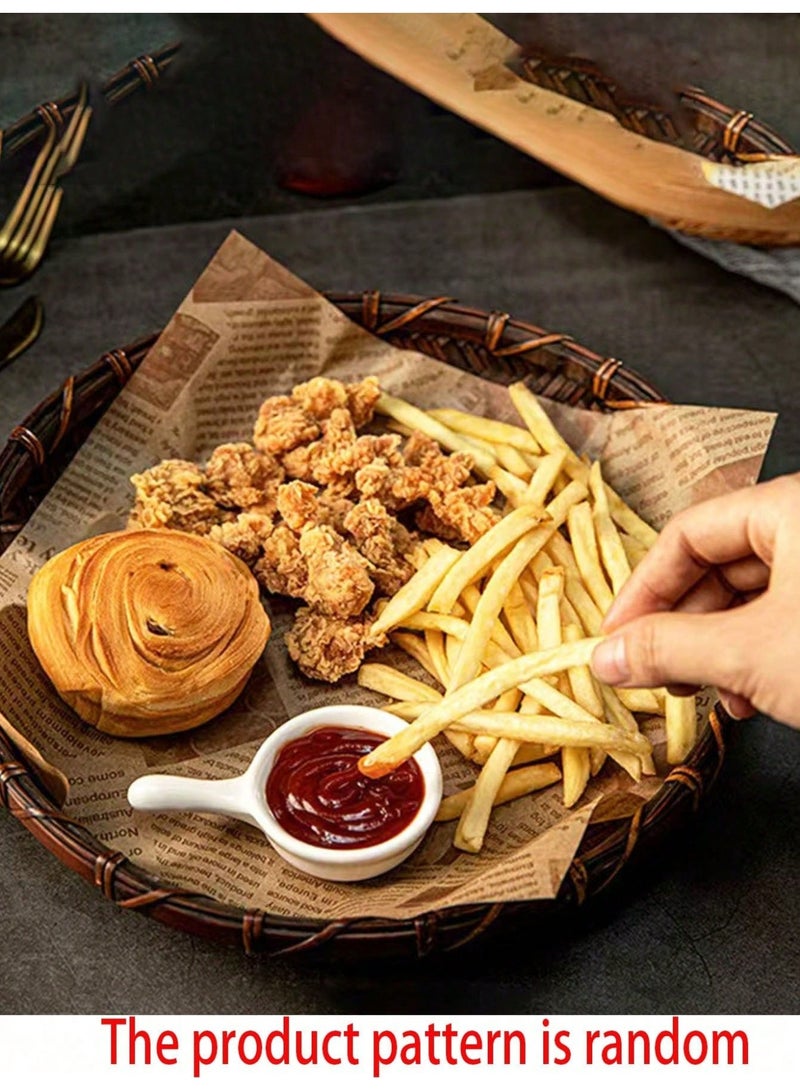 فاصولا ورق تغليف ساندويشات 50 ورقة 25x25 سم، ورق مقاوم للزيت للدجاج المقلي، ورق مقاوم للشحوم للبرجر والبطاطس، ورق خبز غير لاصق مع تصميم كلاسيكي (بني) - Image 5
