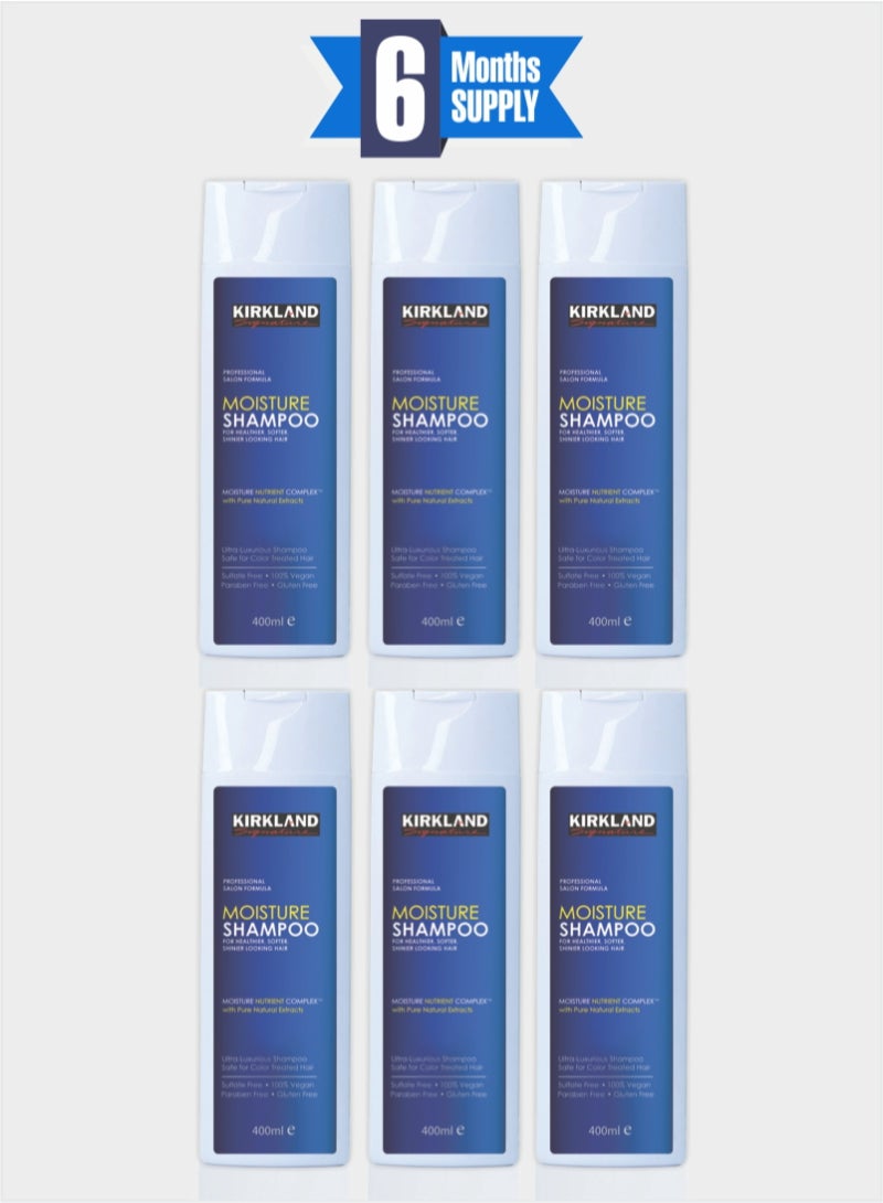 Kirkland Signature 6 Pack -Shiny & Healthy Hair Moisture Shampoo - Enriched with Natural Extracts for Better Growth