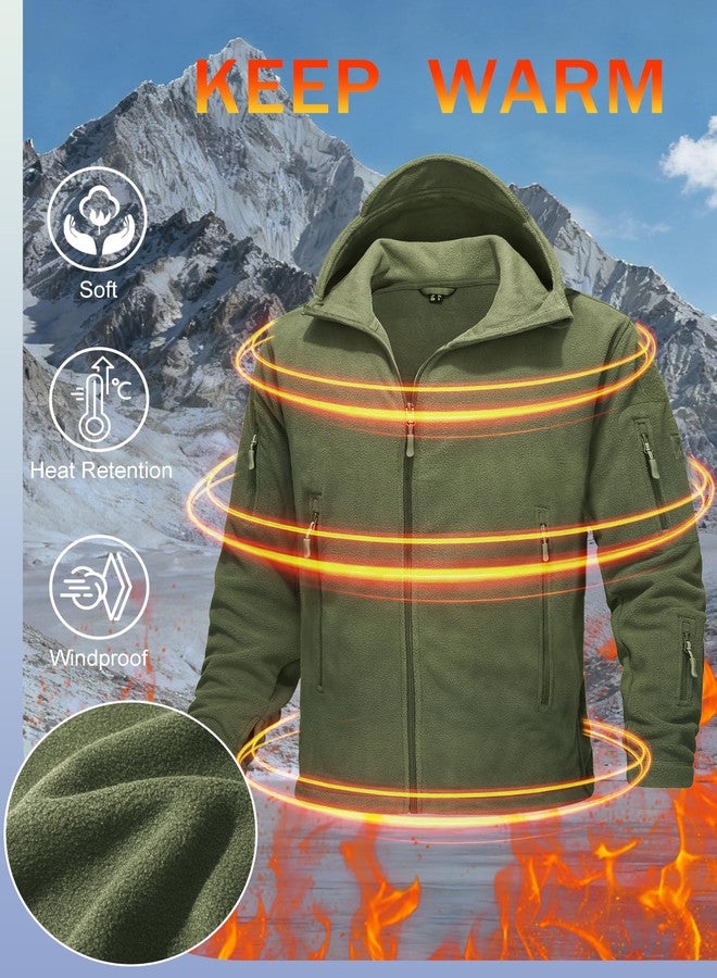 MAGCOMSEN Men's Hoodie Fleece Jacket 6 Zip-Pockets Warm Winter Jacket Military Tactical Jacket, Army Green, X-Large - Image 3