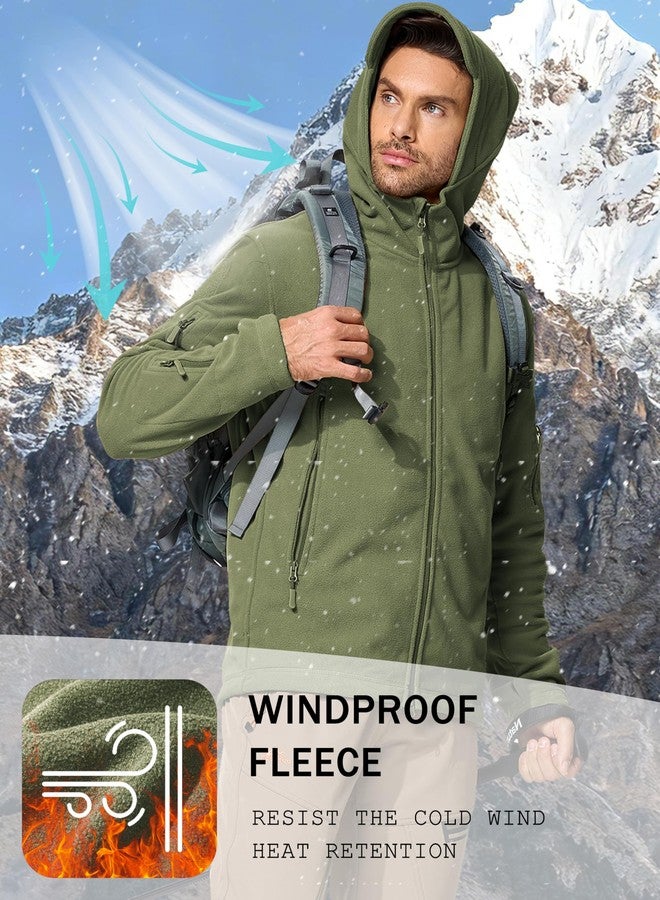 MAGCOMSEN Men's Hoodie Fleece Jacket 6 Zip-Pockets Warm Winter Jacket Military Tactical Jacket, Army Green, X-Large - Image 2