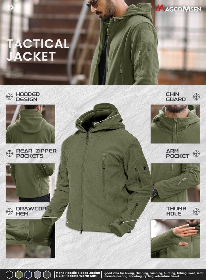 MAGCOMSEN Men's Hoodie Fleece Jacket 6 Zip-Pockets Warm Winter Jacket Military Tactical Jacket, Army Green, X-Large - Image 5