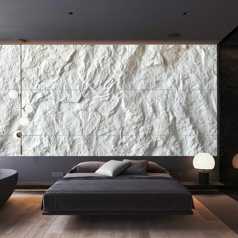 KASARO 3D Faux Stone Wall Panels, 4 PCS PU Wainscoting Panel - Cement Texture Thicker Design for Interior Wall Decor, Home & Office Accent Wall, Easy Install, 43.3" x 23.6" (White) - Image 2