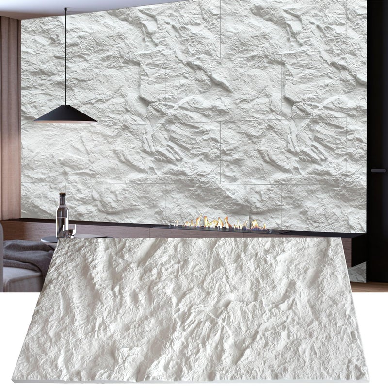 KASARO 3D Faux Stone Wall Panels, 4 PCS PU Wainscoting Panel - Cement Texture Thicker Design for Interior Wall Decor, Home & Office Accent Wall, Easy Install, 43.3" x 23.6" (White) - Image 1