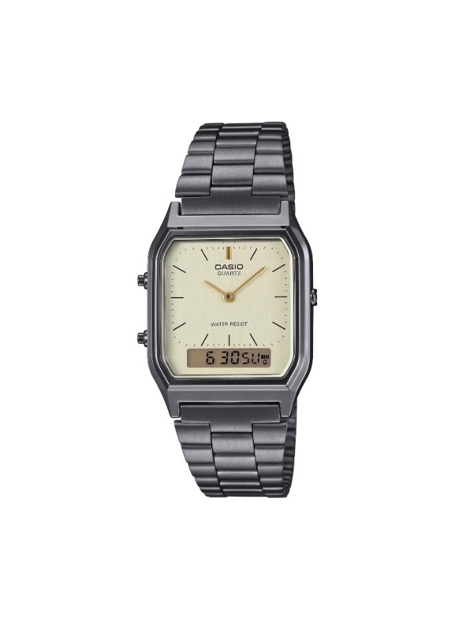 كاسيو ساعة كاسيو AQ-230GG-9ADF أنالوج/ديجيتال للجنسين، مقاومة للماء، توقيت مزدوج، ستوب ووتش، سوار معدني مطلي IP – رمادي داكن/ذهبي - Image 1