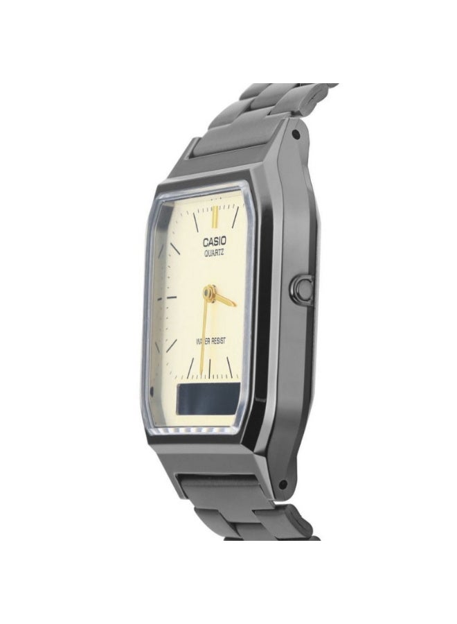 كاسيو ساعة كاسيو AQ-230GG-9ADF أنالوج/ديجيتال للجنسين، مقاومة للماء، توقيت مزدوج، ستوب ووتش، سوار معدني مطلي IP – رمادي داكن/ذهبي - Image 3