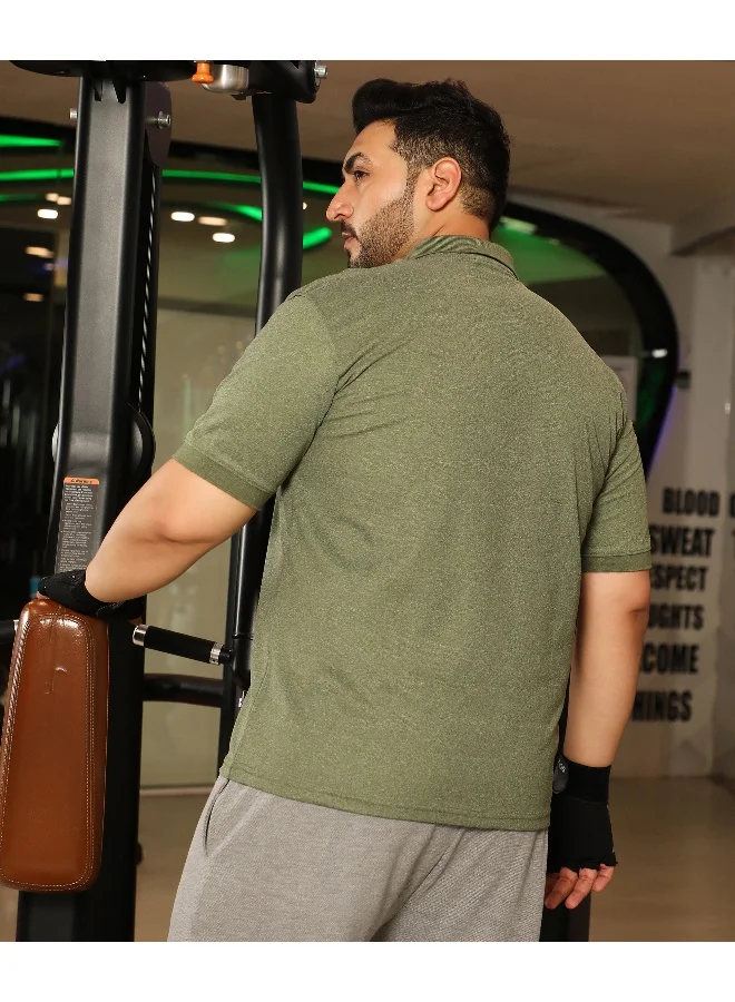 Instafab Plus Men's Olive Green Basic Activewear Polo T-Shirt