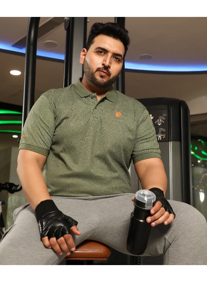 Instafab Plus Men's Olive Green Basic Activewear Polo T-Shirt