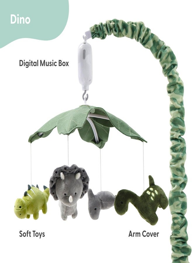 The Peanut Shell The Peanutshell Crib Mobile for Boys or Girls - Grey and Green Camo Musical Baby Crib Mobile with 12 Lullabies, Dino Baby Dinosaur Nursery Decor - Image 2