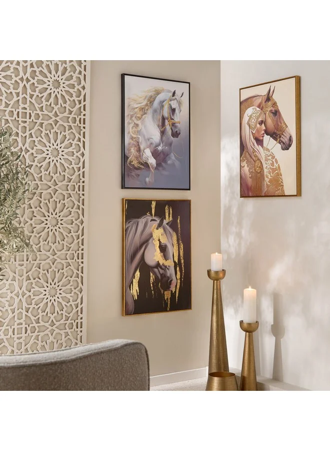 هوم بوكس إقرا سمرة لوحة حصان جري مؤطرة مع فويل 70 × 2.8 × 50 سم