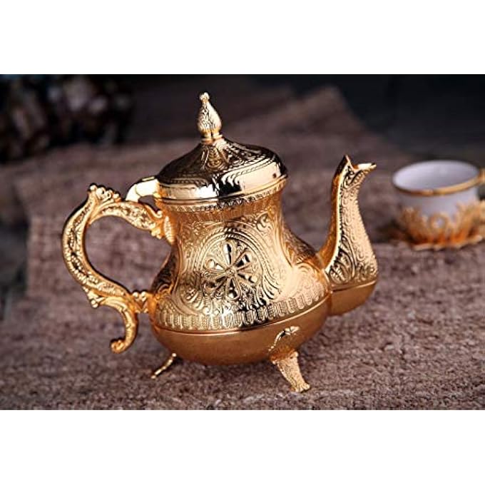 DEMMEX Turkish Moroccan Arabic Teapot Decorative Pitcher Teapot 25 Ounces Gold - Image 1