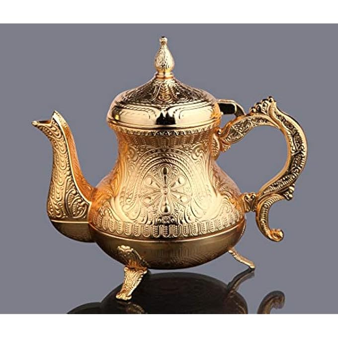 DEMMEX Turkish Moroccan Arabic Teapot Decorative Pitcher Teapot 25 Ounces Gold - Image 2