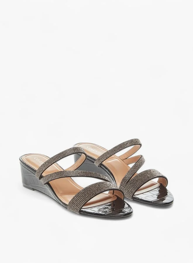 سيليست صنادل نسائية بكعب ويدج بحزام مرصع سهل الارتداء