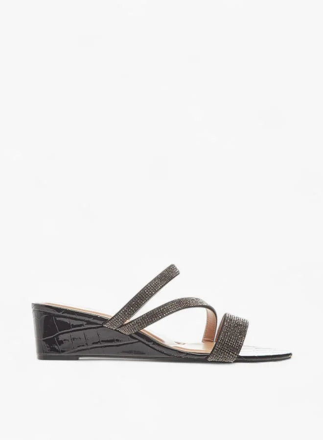 Celeste Womens Studded Slip-On Strap Sandals With Wedge Heels