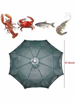 GROIC Fishing Net Trap Portable Folding Collapsible Crab Network Immersion Bait Shrimp Crayfish Cage Tiddler Trap Mesh Automatic 10 Holes--Green  - Image 3