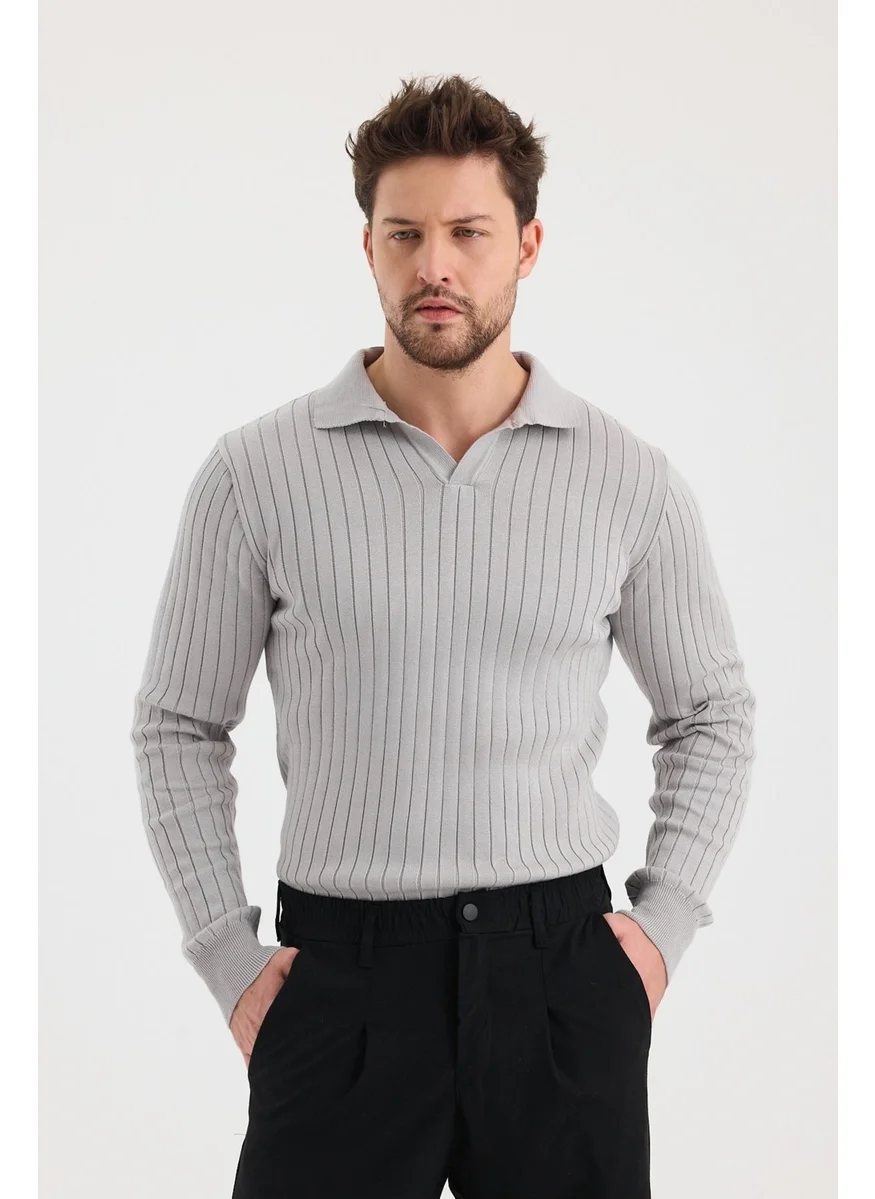 Cool Tarz Cool Style Men's Polo Collar Ribbed Knitwear Sweater
