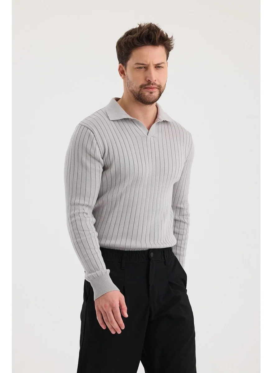 Cool Tarz Cool Style Men's Polo Collar Ribbed Knitwear Sweater