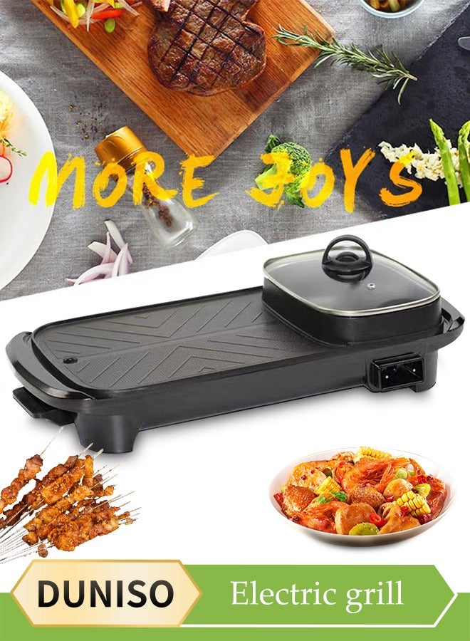 DUNISO Electric BBQ Roasting Pans，With Non Stick Coating Electric Hotpot, 2 In 1 Household Electric Barbecue Oven, 5 Temperature Adjustable, With Handle, Suitable For Families And Gatherings  - Image 1