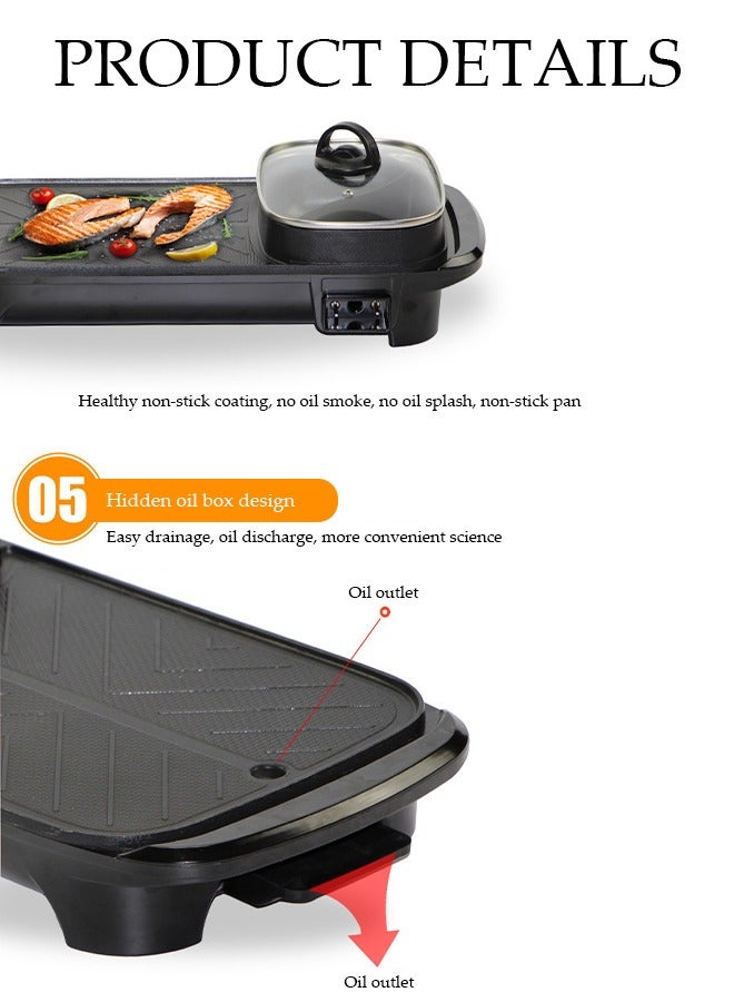 Electric BBQ Roasting Pans，With Non Stick Coating Electric Hotpot, 2 In 1 Household Electric Barbecue Oven, 5 Temperature Adjustable, With Handle, Suitable For Families And Gatherings