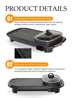 DUNISO Electric BBQ Roasting Pans，With Non Stick Coating Electric Hotpot, 2 In 1 Household Electric Barbecue Oven, 5 Temperature Adjustable, With Handle, Suitable For Families And Gatherings  - Image 5