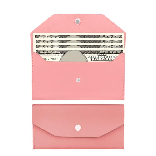Nolcha Pu Leather Cash Envelope Wallet - Reusable Cash Stuffing Wallet for Men and Women -Pink - Image 1