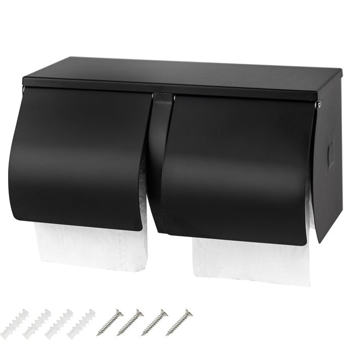 DOUBLE ROLL TOILET PAPER HOLDER DISPENSER WITH SHELF STORAGECOMMERCIAL 2ROLL SIDE BY SIDE STAINLESS STEEL TOILET TISSUE HOLDERDISPENSER WALL MOUNT FOR BATHROOMRESTROOMBLACK