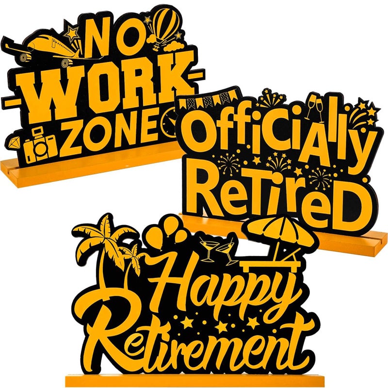 Frienda Retirement Party Decorations Happy Retirement Table Sign Officially Retired Table Centerpiece Black and Gold Sign Wooden Retirement Gifts for Happy Retirement Party Supplies 3 Pieces