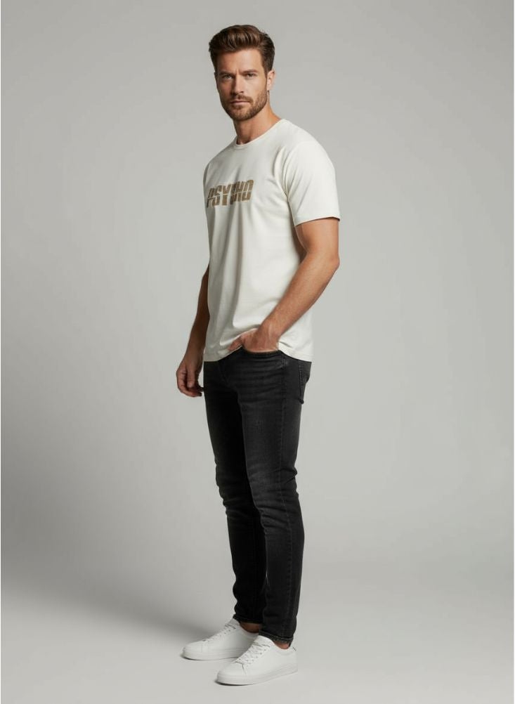Premium White Cotton T-Shirt with “PSYCHO” Typography – Casual Graphic Tee for Men - Image 2