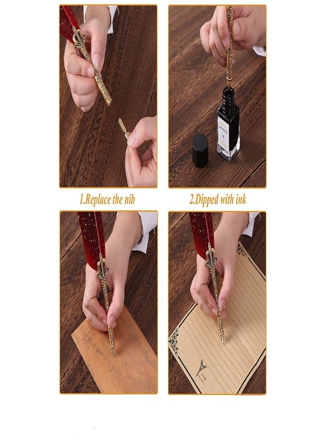 URBAN BOX Classic Feather Pen Calligraphy Writing Quill Pen Dip Pen With Ink 5 Replacement Nibs Set for Writing, Drawing, Signatures, Wedding, Birthday Pack Of 1(Assorted Colour) - Image 4