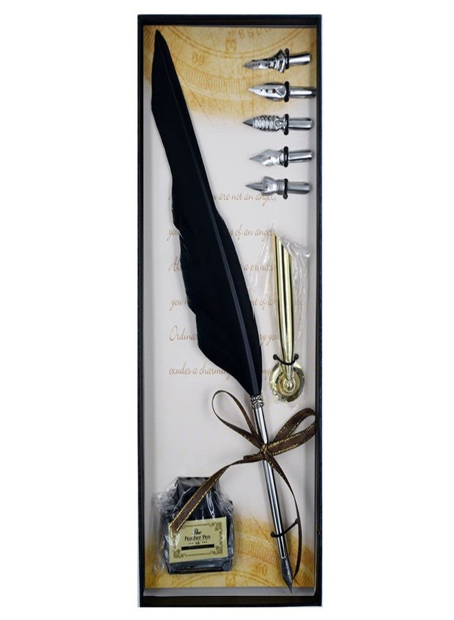URBAN BOX Classic Feather Pen Calligraphy Writing Quill Pen Dip Pen With Ink 5 Replacement Nibs Set for Writing, Drawing, Signatures, Wedding, Birthday Pack Of 1(Assorted Colour) - Image 1