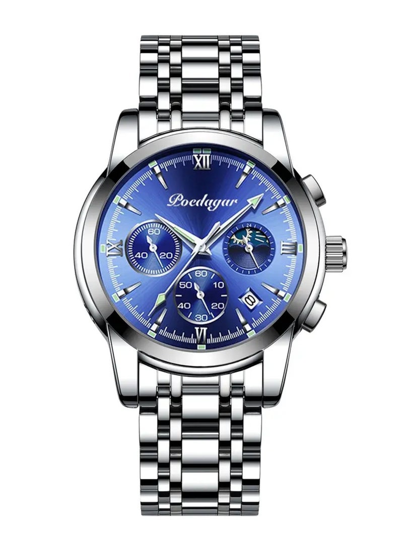 POEDAGAR ساعة يد رجالية أنالوج عصرية من الفولاذ المقاوم للصدأ كوارتز مضيئة 41 مم