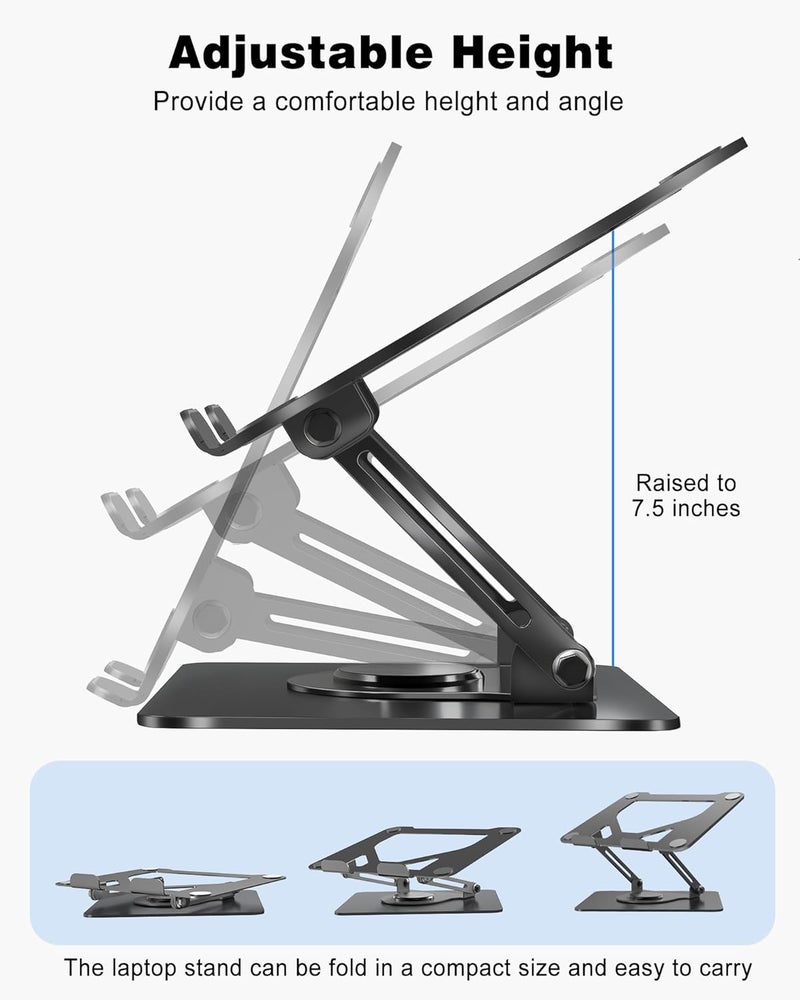 MIKUSO 360° Rotating Laptop Stand for Desk | Ergonomic, Height Adjustable,Hollow out heat dissipation stable structure - Image 4