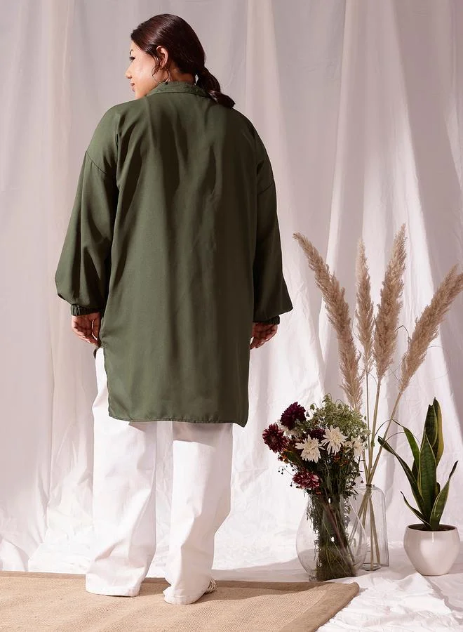 STREET 9 STREET 9 Plus Olive Oversized Shirt with Pockets