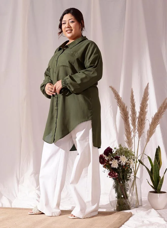 STREET 9 STREET 9 Plus Olive Oversized Shirt with Pockets