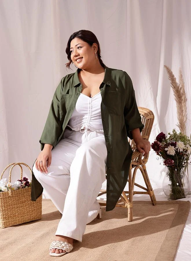 STREET 9 STREET 9 Plus Olive Oversized Shirt with Pockets