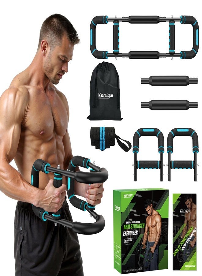 Vanlgs Twister Arm Trainer for Men, Chest Workout Equipment 5-Level Adjustable (40-130lb) with Ergonomic 27° Targets Biceps/Clip/Thigh, Portable Exerciser for Home Gym Travel Fitness, Blue - Image 1