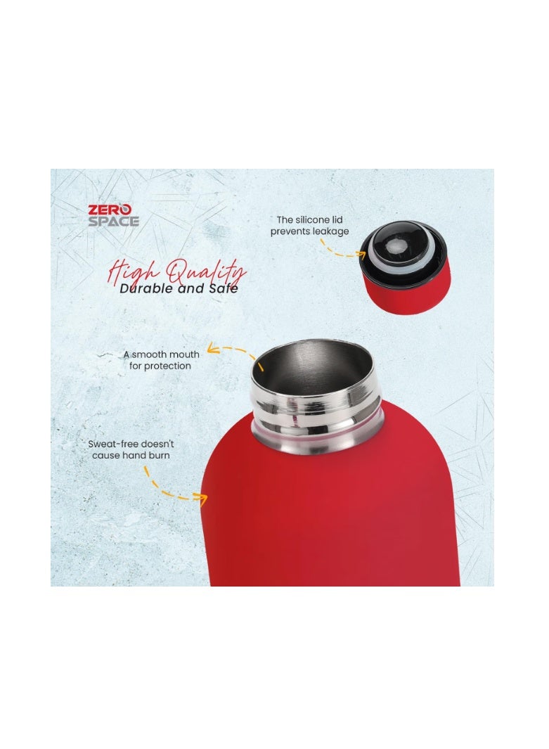 ZeroSpace Stainless Steel Water Bottle, 750ml Insulated Water Bottle for Kids School, Double Wall Water Thermos Flask for Hot & Cold Drinks, Sports Hot Water Bottle (Red) - Image 3