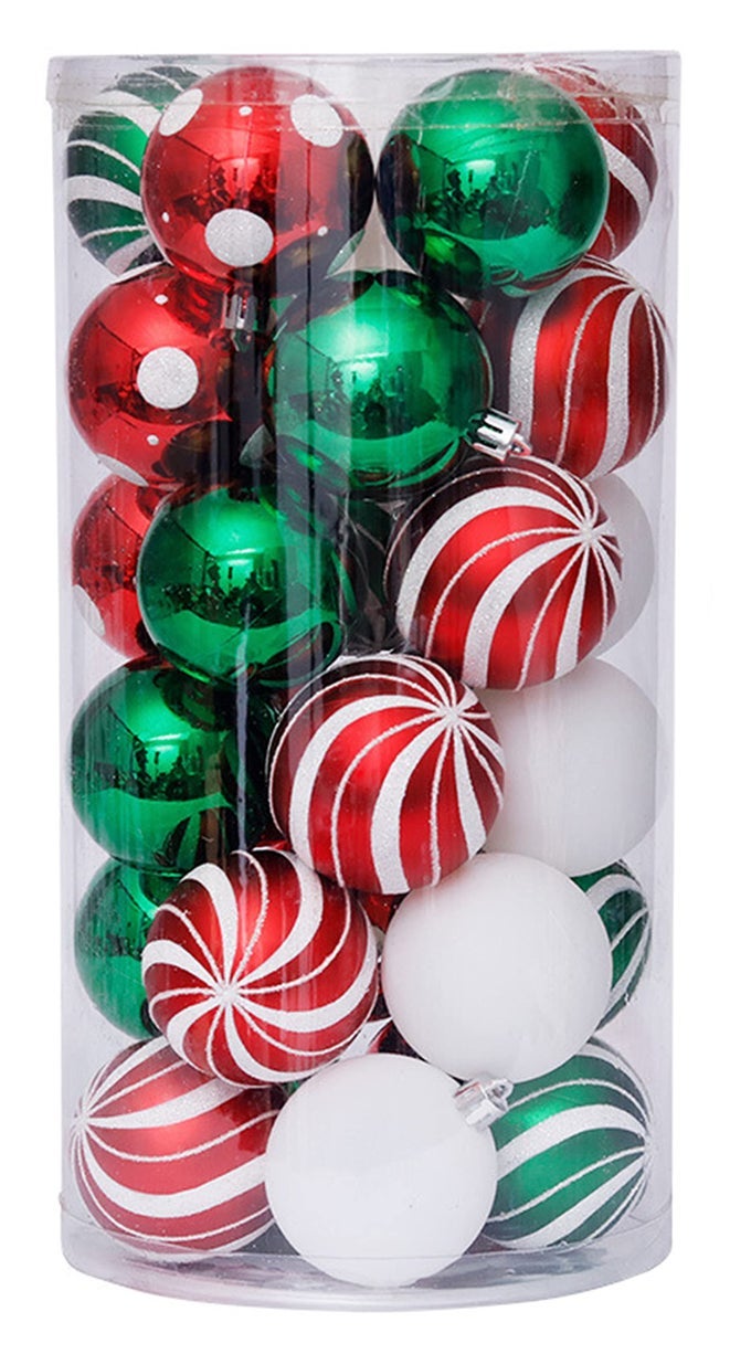 30PCS CHRISTMAS BALLS ORNAMENTS SHATTERPROOF HOLIDAY BULBS FESTIVE WEDDING HANGING ORNAMENTS CHRISTMAS TREE DECORATION REDGREEN