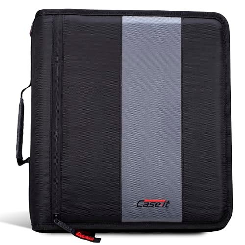 Caseit Classic Zipper Binder 2Inch ORings 350 Sheet Capacity Multiple Storage Pockets Shoulder Strap School Office Organizer D251 Jet Black