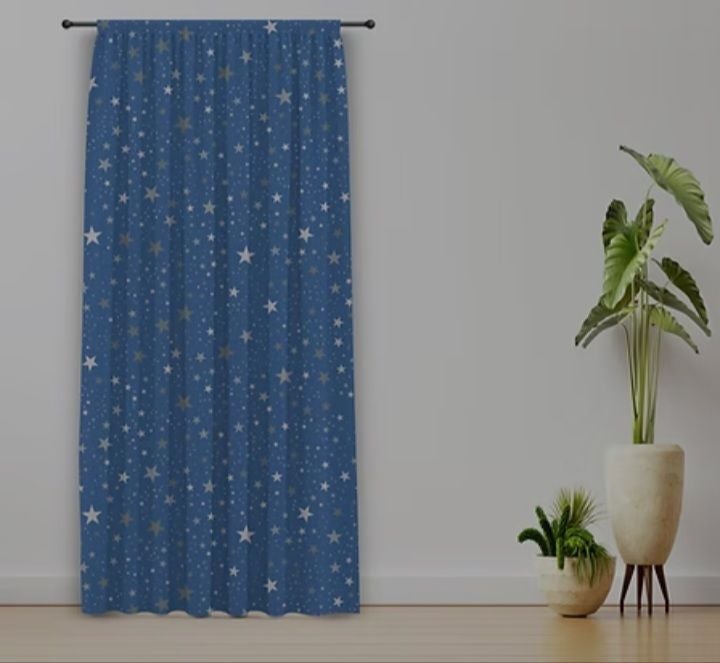 ستائر قطنية من Homy Cotton بطبعة نجوم زرقاء (PR1233c-3k) - لوح واحد