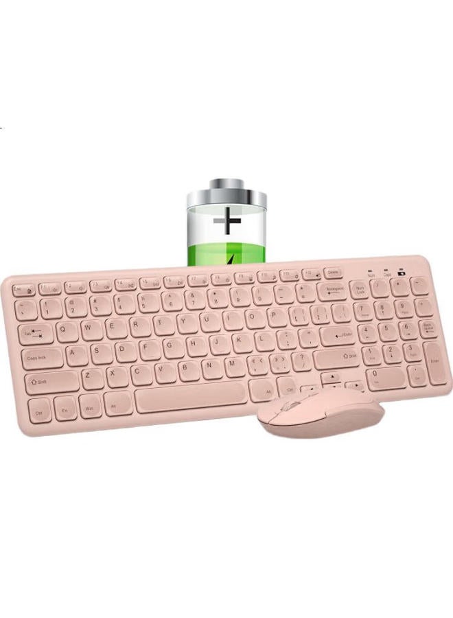 B.O.W Hangshi (Bow) Hw256 Wireless Keyboard And Mouse Combo, Office Keyboard And Mouse Set, Ultra-Thin Portable, Splash-Resistant, Computer Keyboard, Laptop Keyboard, Pink - Image 1