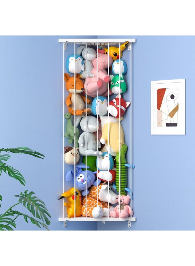 Befayoo Stuffed Animal Storage Toy Organizer(Patented) - Corner Stuffed Animal Holder Length Adjustable - Wall Hanging Stuffed Animal Net Plush Storage for Nursery Playroom Bedroom Kids Room Decro(White) - Image 1