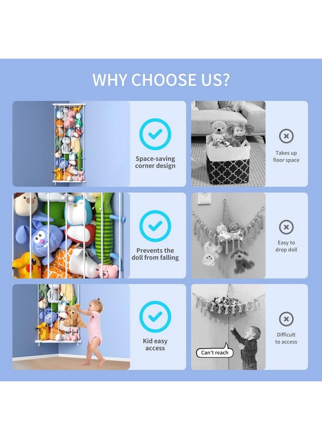 Befayoo Stuffed Animal Storage Toy Organizer(Patented) - Corner Stuffed Animal Holder Length Adjustable - Wall Hanging Stuffed Animal Net Plush Storage for Nursery Playroom Bedroom Kids Room Decro(White) - Image 3