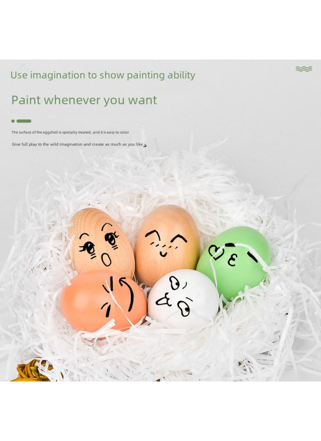 Wooden Easter Egg Models Children's DIY Coloring Graffiti Toy Simulation Chicken Egg Duck Egg Role Play Game Educational Toy-Color:Green Egg  - Image 4